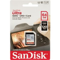 Sandisk Ultra SD Karte 80-120MB/s 64GB (120MB/s)